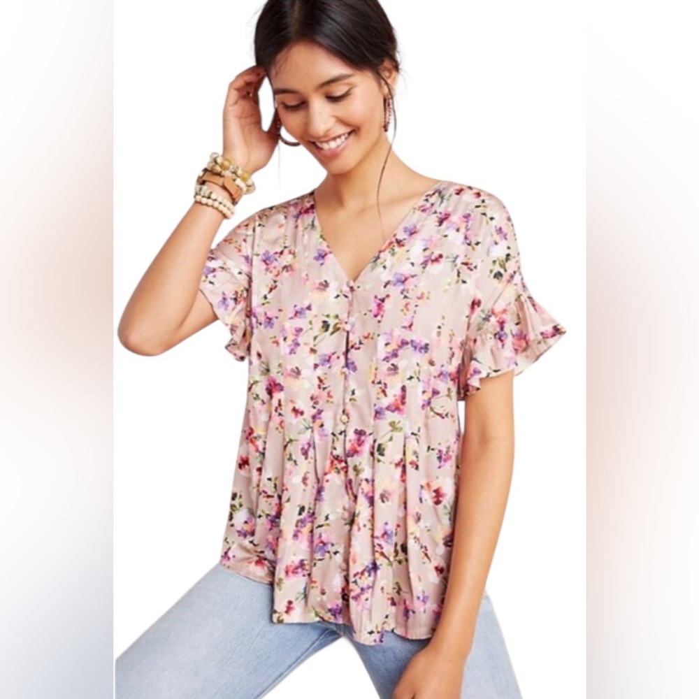 DOLAN For ANTHROPOLOGIE Floral Short Sleeve Top.